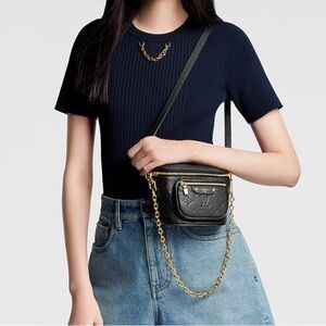 Mini Bum Black Logo LV Gold Chain Crossbody Bag PLS READ